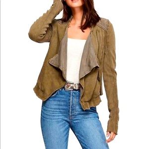 Free People Olive Shrunken Moto Jacket Size Medium